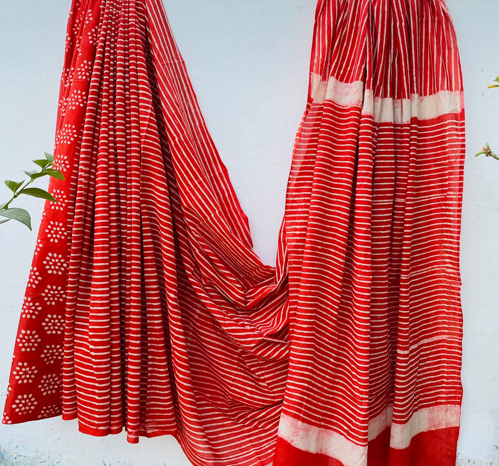 Hand block print soft cotton saree with blouse